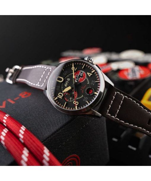 AVI-8 スピットファイア ロック クロノグラフ エアフィックス エディション レイヴン ブラック ダイヤル クォーツ AV-4089-09 メンズ 腕時計