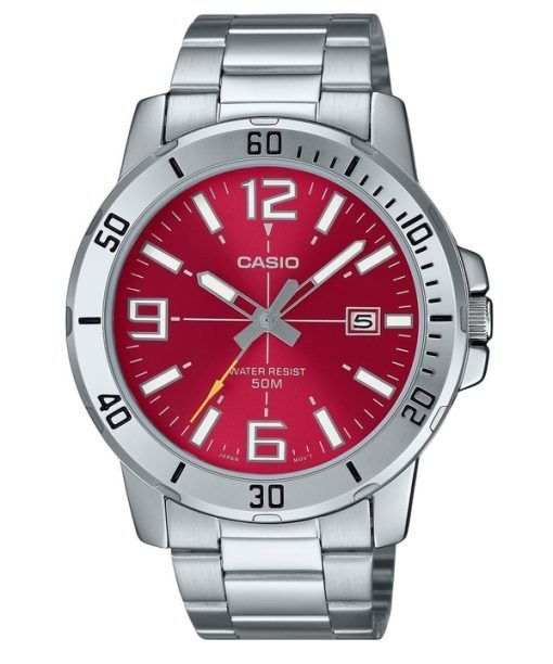 カシオ スタンダード アナログ ステンレススチール レッド ダイヤル クォーツ MTP-VD01D-4BV メンズ腕時計