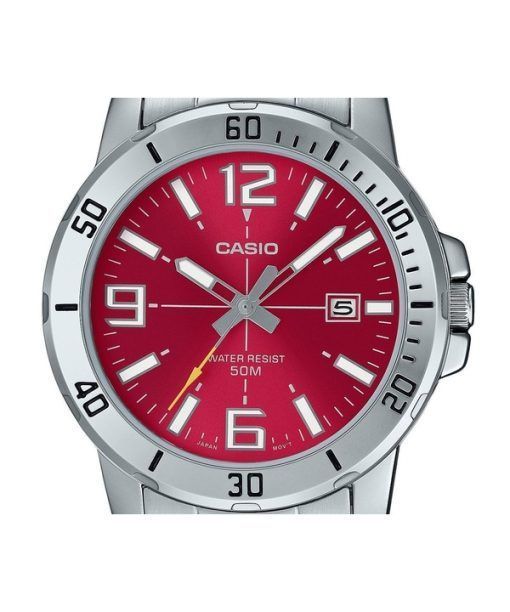 カシオ スタンダード アナログ ステンレススチール レッド ダイヤル クォーツ MTP-VD01D-4BV メンズ腕時計 - 画像 (2)