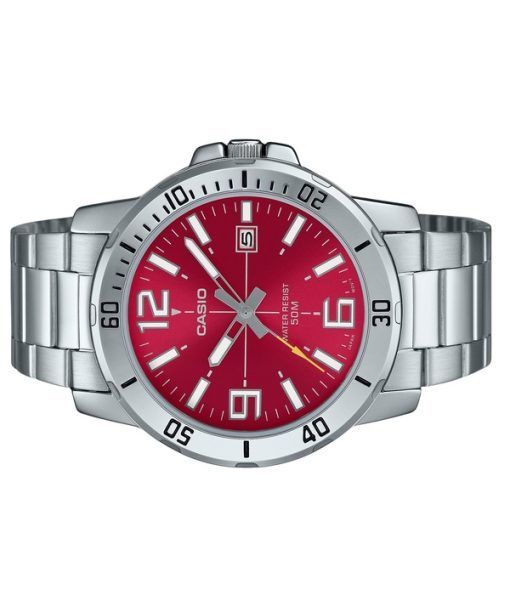 カシオ スタンダード アナログ ステンレススチール レッド ダイヤル クォーツ MTP-VD01D-4BV メンズ腕時計 - 画像 (3)