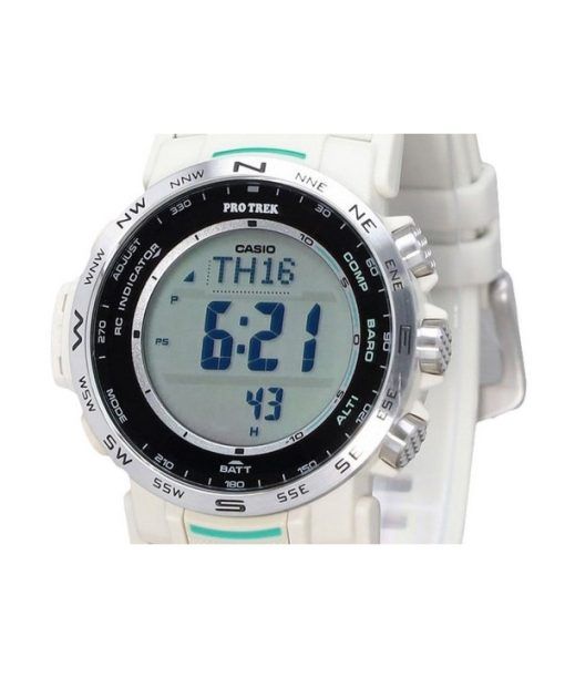 カシオ プロトレック クライマーライン デジタル ホワイト バイオベース樹脂ストラップ タフソーラー PRW-35-7 100M メンズ腕時計