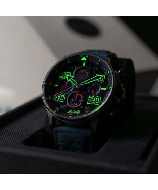 AVI-8 ホーカー タイフーン コニンガム クロノグラフ ランボルド レザーストラップ ブルー ダイヤル クォーツ AV-4093-0C メンズ腕時計
