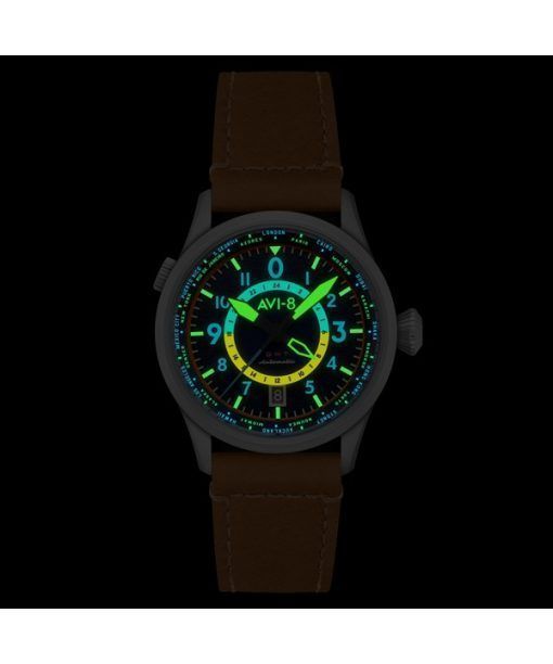 AVI-8 フライボーイ ウィングマン ワールドタイマー GMT アトランティック ブルー ダイヤル オートマチック AV-4120-01 メンズ腕時計 エクストラストラップ付き