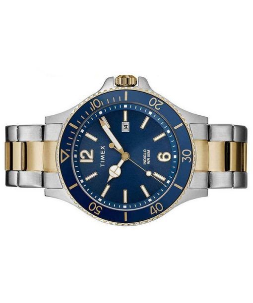 再生品 Timex Harborside ブルー ダイヤル ツートン ステンレススチール クォーツ TWG019600 メンズ腕時計