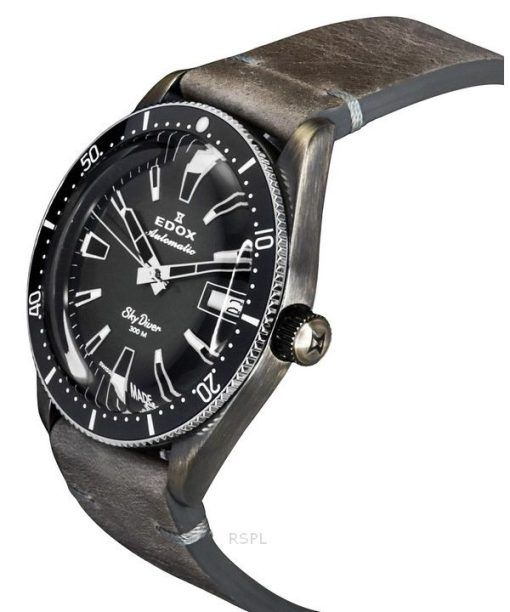 Edox スカイダイバー 限定版 レザーストラップ グレー文字盤 自動巻き ダイバーズ 80126 3VIN GDN 300M メンズ腕時計