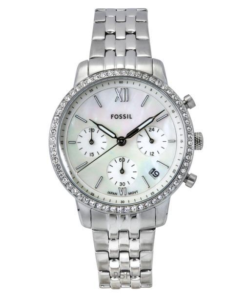 Fossil Neutra クロノグラフ クリスタルアクセント ステンレススチール ホワイト マザーオブパール ダイヤル クォーツ ES5357 レディース腕時計