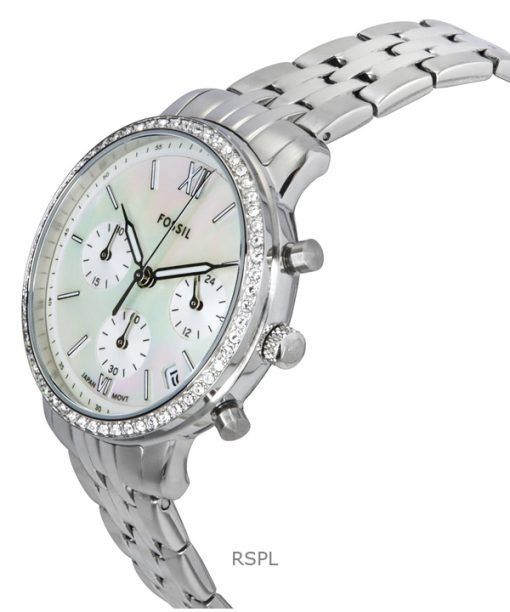 Fossil Neutra クロノグラフ クリスタルアクセント ステンレススチール ホワイト マザーオブパール ダイヤル クォーツ ES5357 レディース腕時計