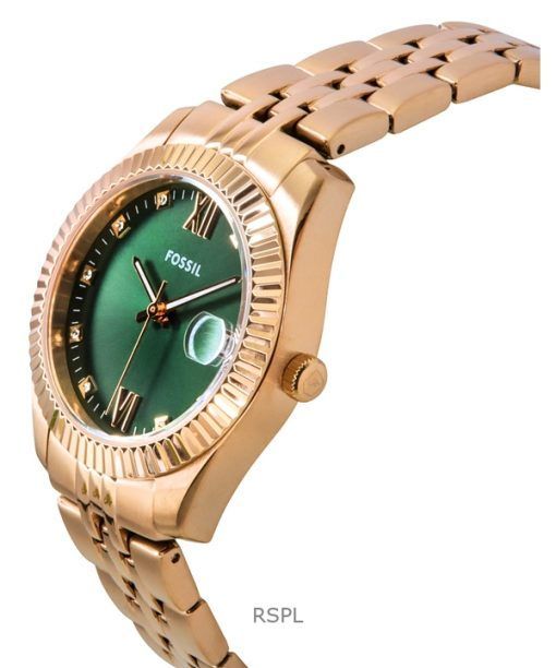 Fossil Scarlette ローズゴールドトーン ステンレススチール グリーンダイヤル クォーツ ES5369 レディース腕時計