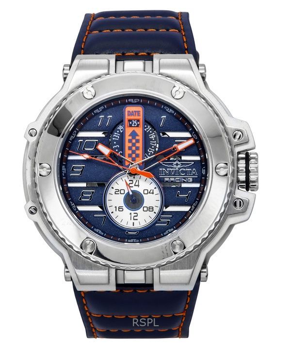 インビクタ レーシング ダウンフォース GMT レザーストラップ ブルー ダイヤル クォーツ 47378 200M メンズ腕時計