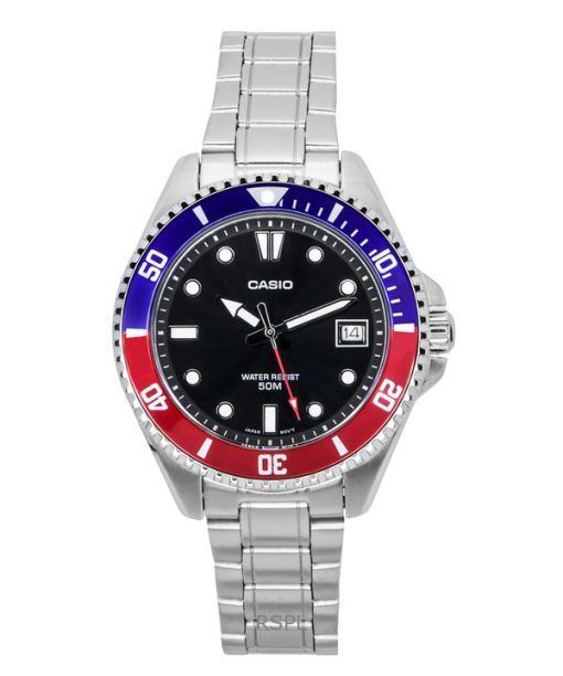 Casio Standard Analog Pepsi Bezel Stainless Steel Black Dial Quartz MDV-10D-1A3 Men's Watch