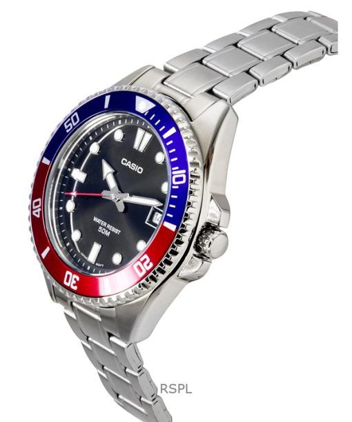 Casio Standard Analog Pepsi Bezel Stainless Steel Black Dial Quartz MDV-10D-1A3 Men's Watch