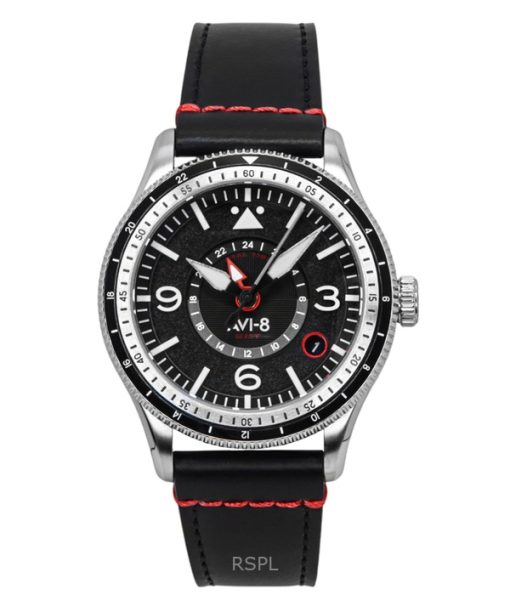 AVI-8 Flyboy Airmaster GMT Leather Strap Engine Black Dial Automatic AV-4128-01 Men's Watch