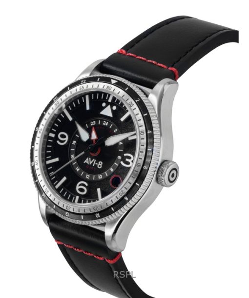 AVI-8 Flyboy Airmaster GMT Leather Strap Engine Black Dial Automatic AV-4128-01 Men's Watch