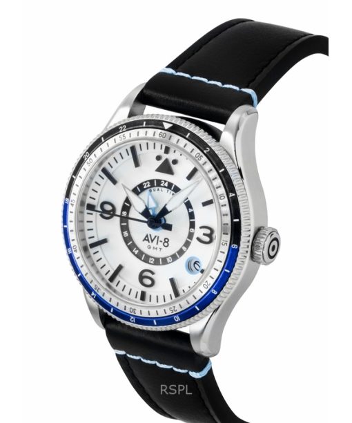AVI-8 Flyboy Airmaster GMT Leather Strap White Dial Automatic AV-4128-02 Men's Watch