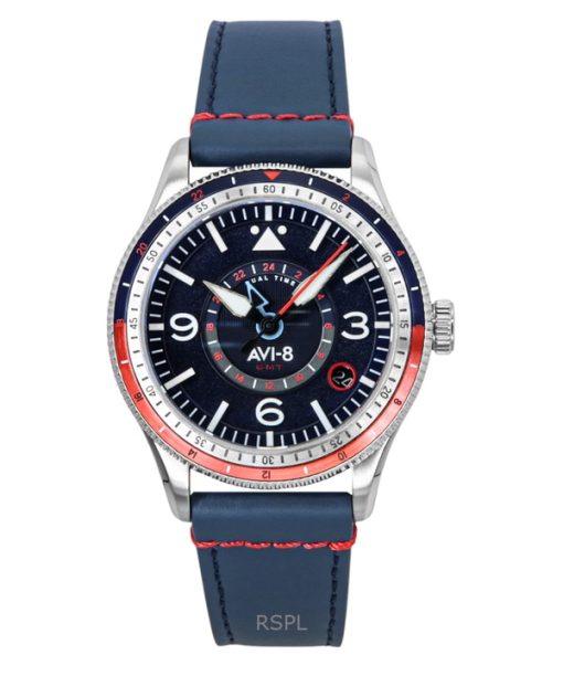 AVI-8 Flyboy Airmaster GMT Cockpit Blue Leather Strap Blue Dial Automatic AV-4128-04 Men's Watch