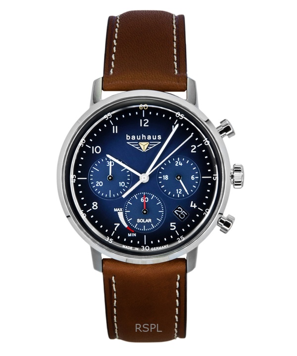 Bauhaus Chronograph Leather Strap Blue Dial Solar 20863 Women's Watch