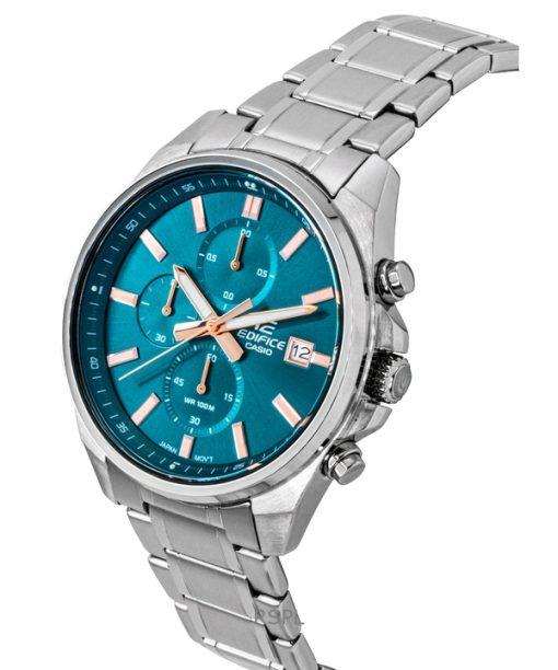 Casio Edifice Analog Standard Chronograph Stainless Steel Turquoise Dial Quartz EFV-610DE-2A 100M Men's Watch
