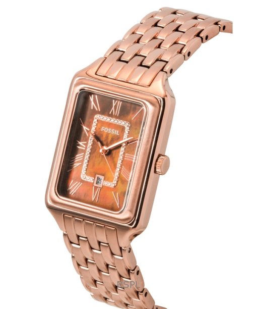 Fossil Raquel Rose Gold Tone Stainless Steel Brown Mother Of Pearl Dial Quartz ES5323 Women's Watch