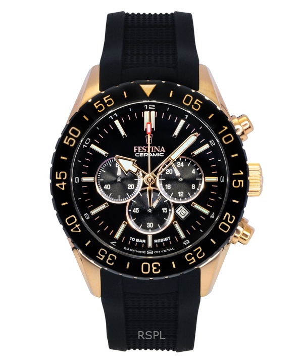 Festina Ceramic Chronograph Rubber Strap Black Dial Quartz F20516-2 100M Men's Watch