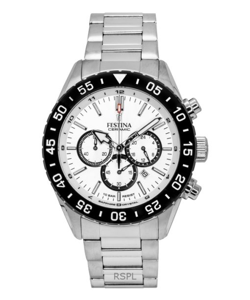 Festina Ceramic Chronograph Stainless Steel White Dial Quartz F20575-1 100M Men's Watch