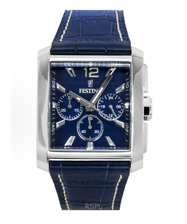 Festina Chronograph Leather Strap Blue Dial Quartz F20636-2 Men's Watch
