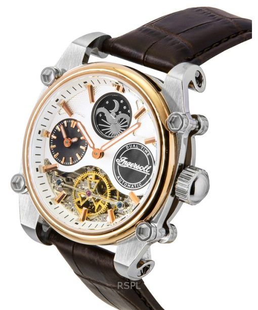 Ingersoll The Varsity Leather Strap Silver Skeleton Dial Automatic I15401 Men's Watch