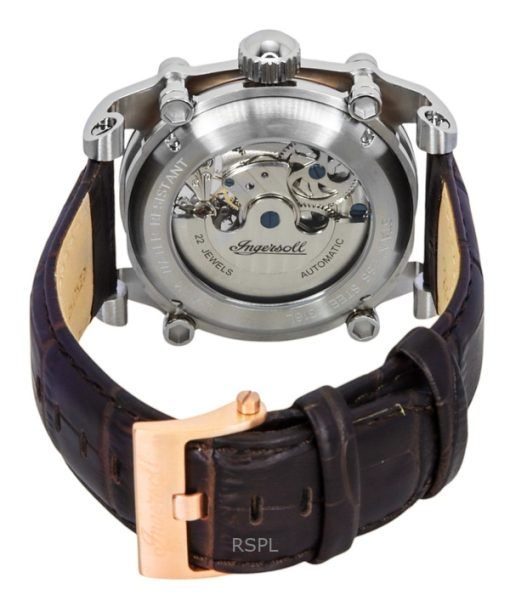 Ingersoll The Varsity Leather Strap Silver Skeleton Dial Automatic I15401 Men's Watch