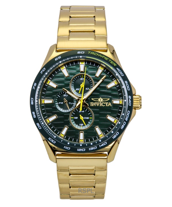 Invicta Racing Gold Tone Stainless Steel Green Dial Quartz 48870 Men's Watch