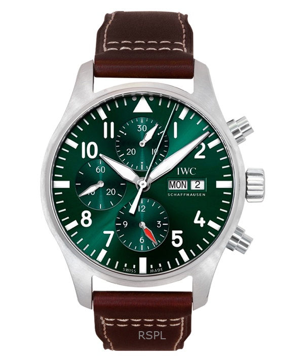 IWC Pilots Chronograph Leather Strap Green Dial Automatic IW378005 100M Men's Watch