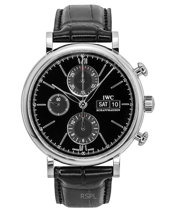 IWC Portofino Chronograph Leather Strap Black Dial Automatic IW391029 Men's Watch
