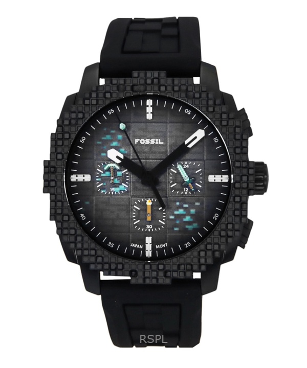 Fossil Minecraft Deepslate Chronograph Limited Edition Silicone Strap Black Dial Quartz LE1205 Men's Watch