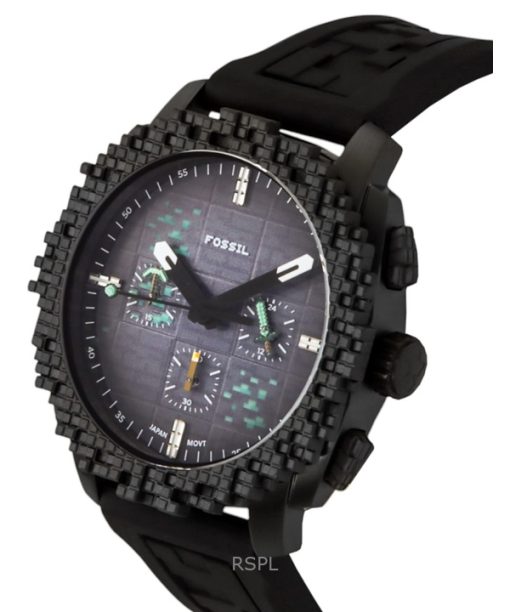 Fossil Minecraft Deepslate Chronograph Limited Edition Silicone Strap Black Dial Quartz LE1205 Men's Watch
