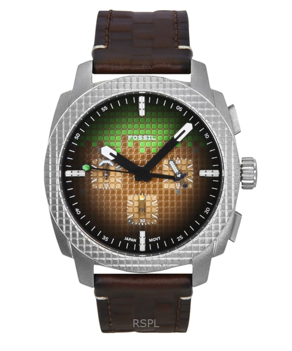 Fossil Minecraft Grass Block Chronograph Limited Edition Leather Strap Brown Dial Quartz LE1206 Men's Watch