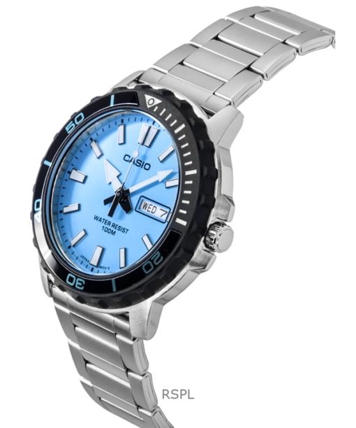 Casio Standard Analog Stainless Steel Aqua Blue Dial Quartz MTD-125D-2A3V 100M Men's Watch