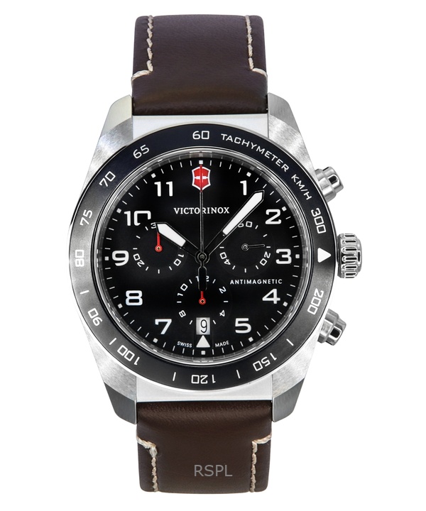 Victorinox Swiss Army Chronograph Leather Strap Black Dial Quartz 242046 100M Men's Watch