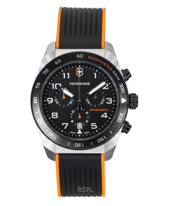 Victorinox Swiss Army Chronograph Rubber Strap Black Dial Quartz 242050 100M Men's Watch