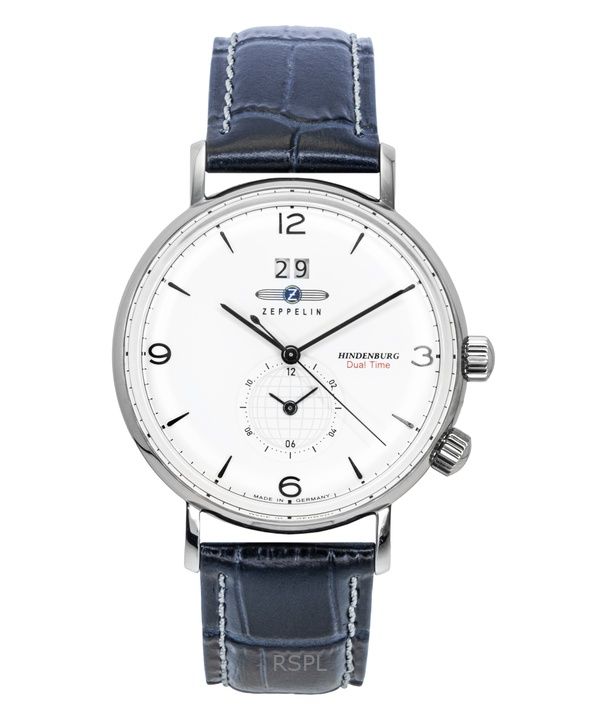 Zeppelin Hindenburg Blue Leather Strap White Dial Quartz 80441 Men's Watch