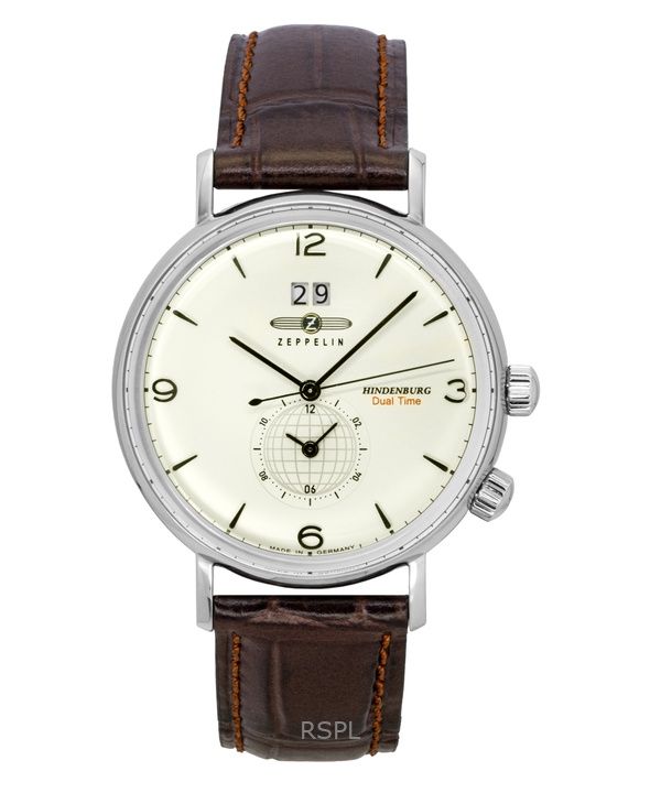 Zeppelin Hindenburg Brown Leather Strap Beige Dial Quartz 80445 Men's Watch