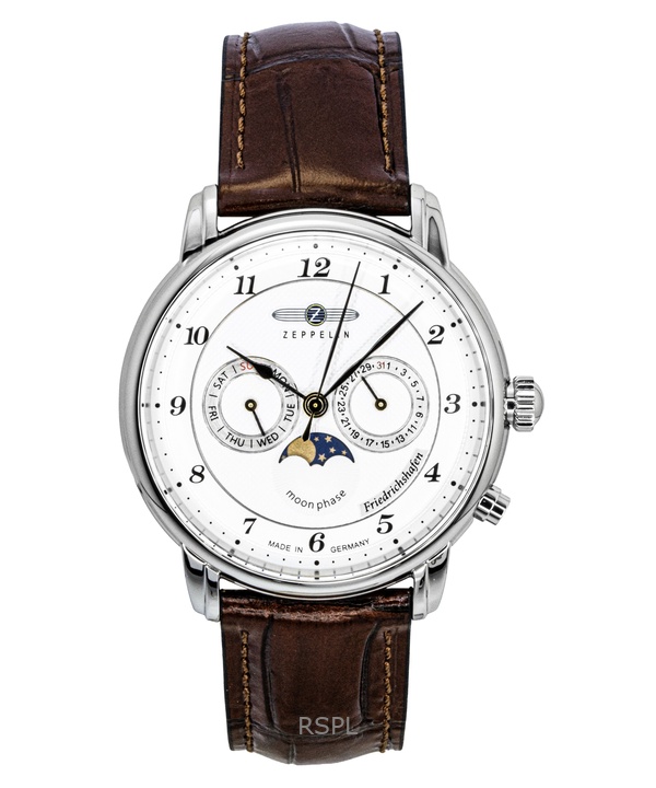 Zeppelin Friedrichshafen Brown Leather Strap White Dial Quartz 85361 Men's Watch