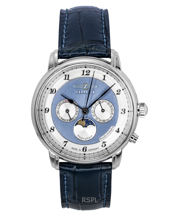 Zeppelin Friedrichshafen Blue Leather Strap Blue Dial Quartz 85363 Men's Watch