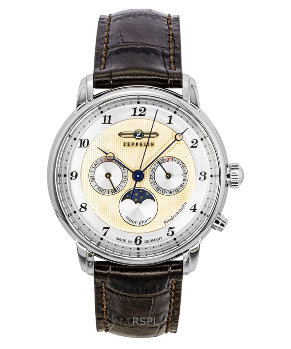 Zeppelin Friedrichshafen Brown Leather Strap Gold Dial Quartz 85365 Men's Watch
