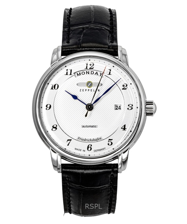 Zeppelin Friedrichshafen Black Leather Strap Silver Dial Automatic 85624 Men's Watch