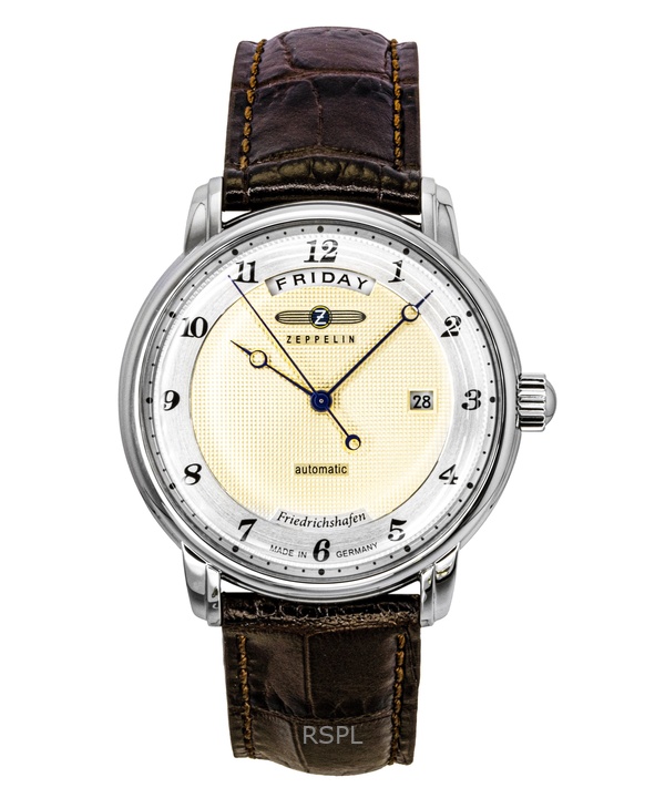 Zeppelin Friedrichshafen Brown Leather Strap Gold Dial Automatic 85625 Men's Watch