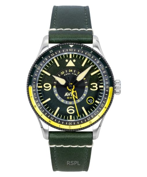 AVI-8 フライボーイ エアマスター GMT フューズレージ グリーンレザーストラップ グリーンダイヤル 自動巻き AV-4128-03 メンズ腕時計