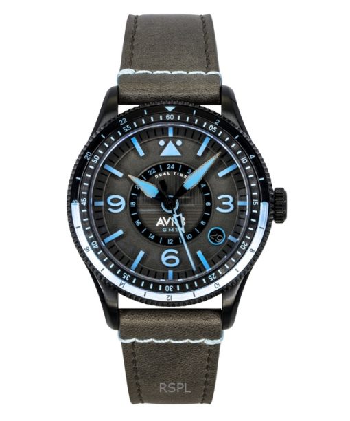 AVI-8 フライボーイ エアマスター GMT レザーストラップ グレーダイヤル 自動巻き AV-4128-05 メンズ腕時計