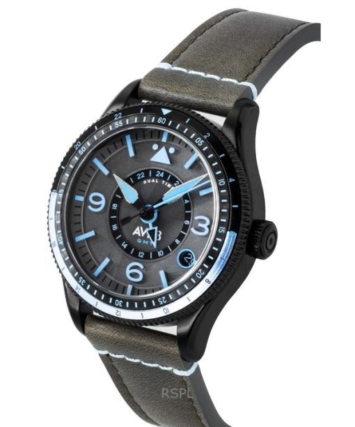 AVI-8 フライボーイ エアマスター GMT レザーストラップ グレーダイヤル 自動巻き AV-4128-05 メンズ腕時計