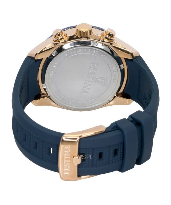 フェスティナ セラミック クロノグラフ ラバーストラップ ブルーダイヤル クォーツ F20516-1 100M メンズ腕時計