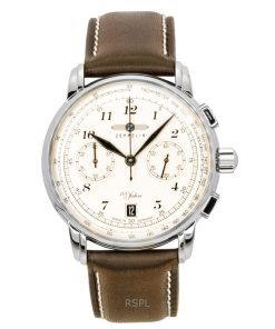 ツェッペリン 100 ヤーレ クロノグラフ レザーストラップ ベージュ ダイヤル クォーツ 76746 メンズ腕時計